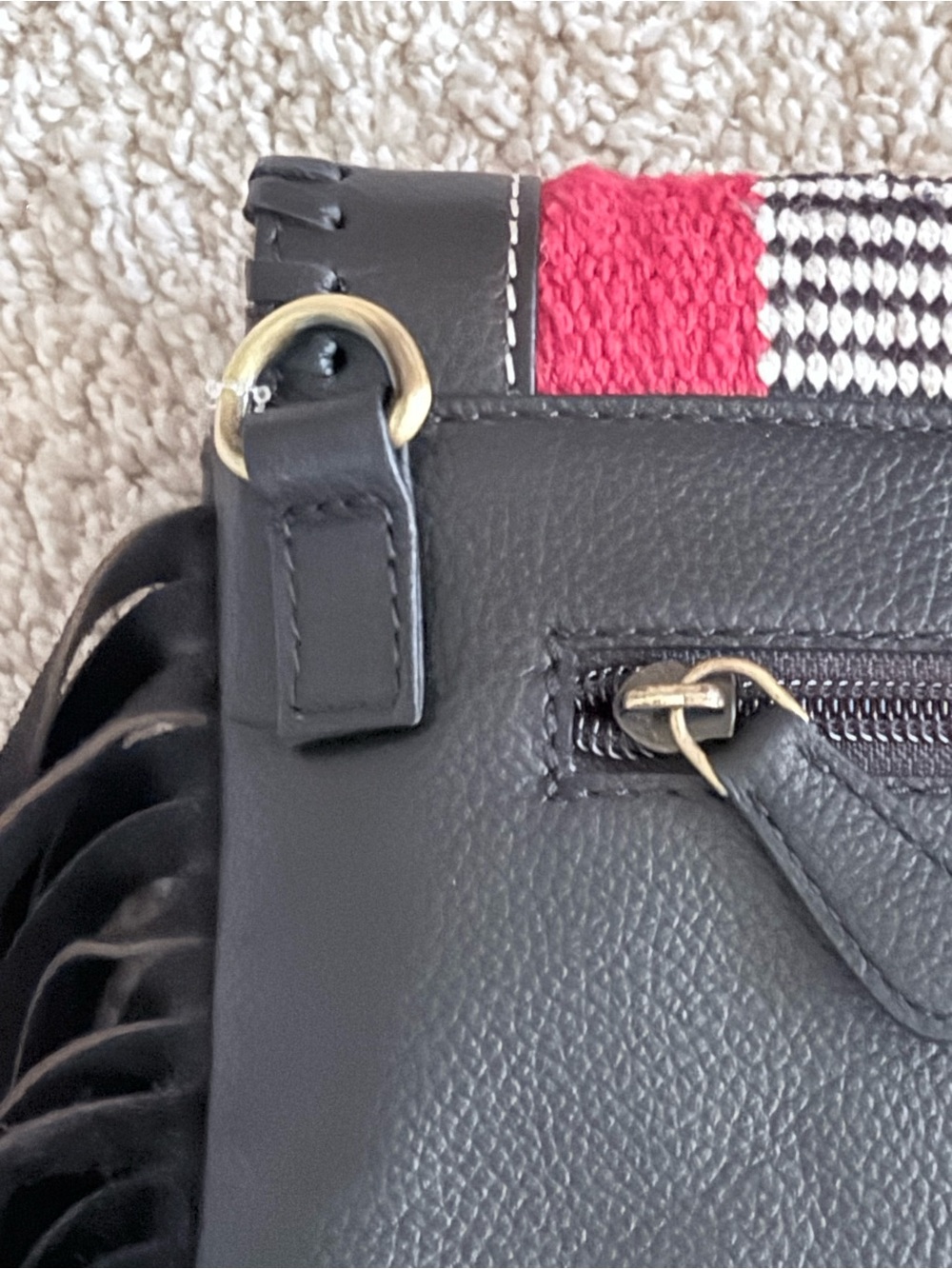 Myra Black Leather Fringe Crossbody/Cutch with Aztec Panel - NWT - Picture 8 of 16